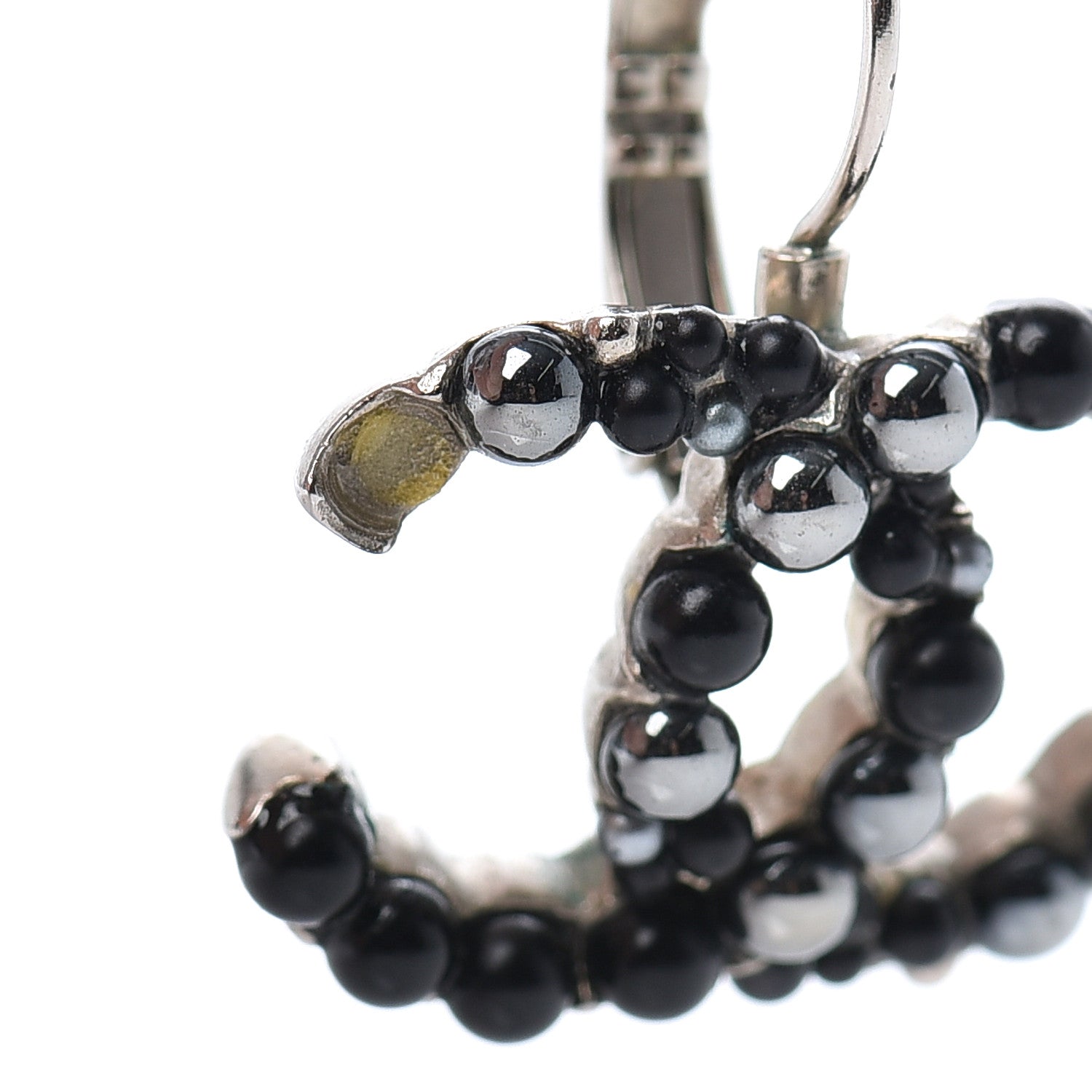 Chanel Bead CC Drop Earrings Black Silver 5 of 5