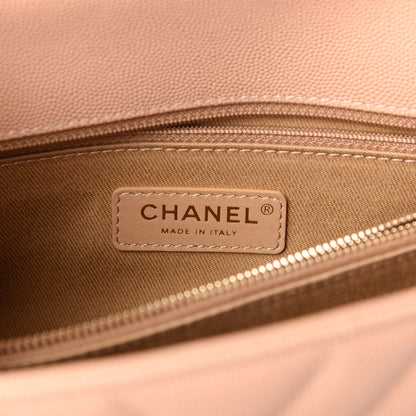 Chanel Caviar Chevron Quilted Small Coco Handle Flap Beige 6 of 10