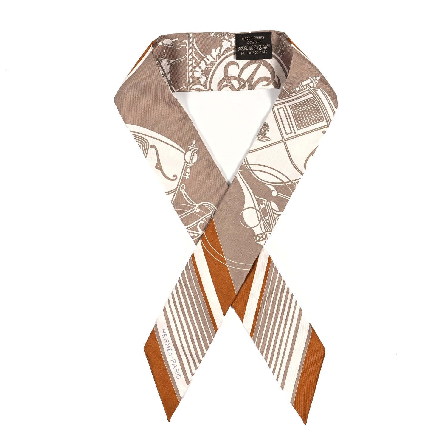 Hermes Silk Ex-Libris Twilly Beige White Caramel 1 of 4