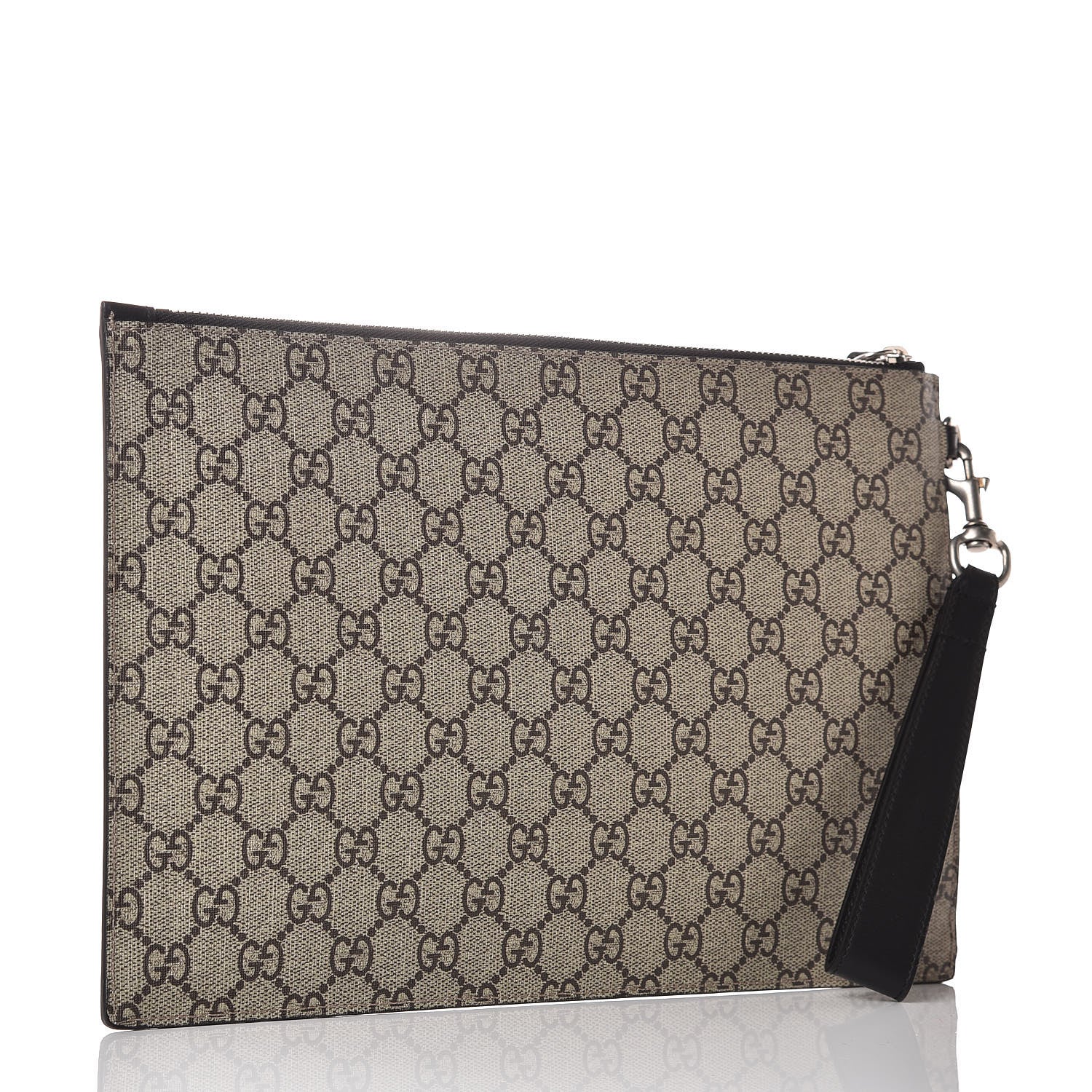 Gucci GG Supreme Monogram Angry Cat Large Zip Wristlet Pouch Beige Brown 3 of 8