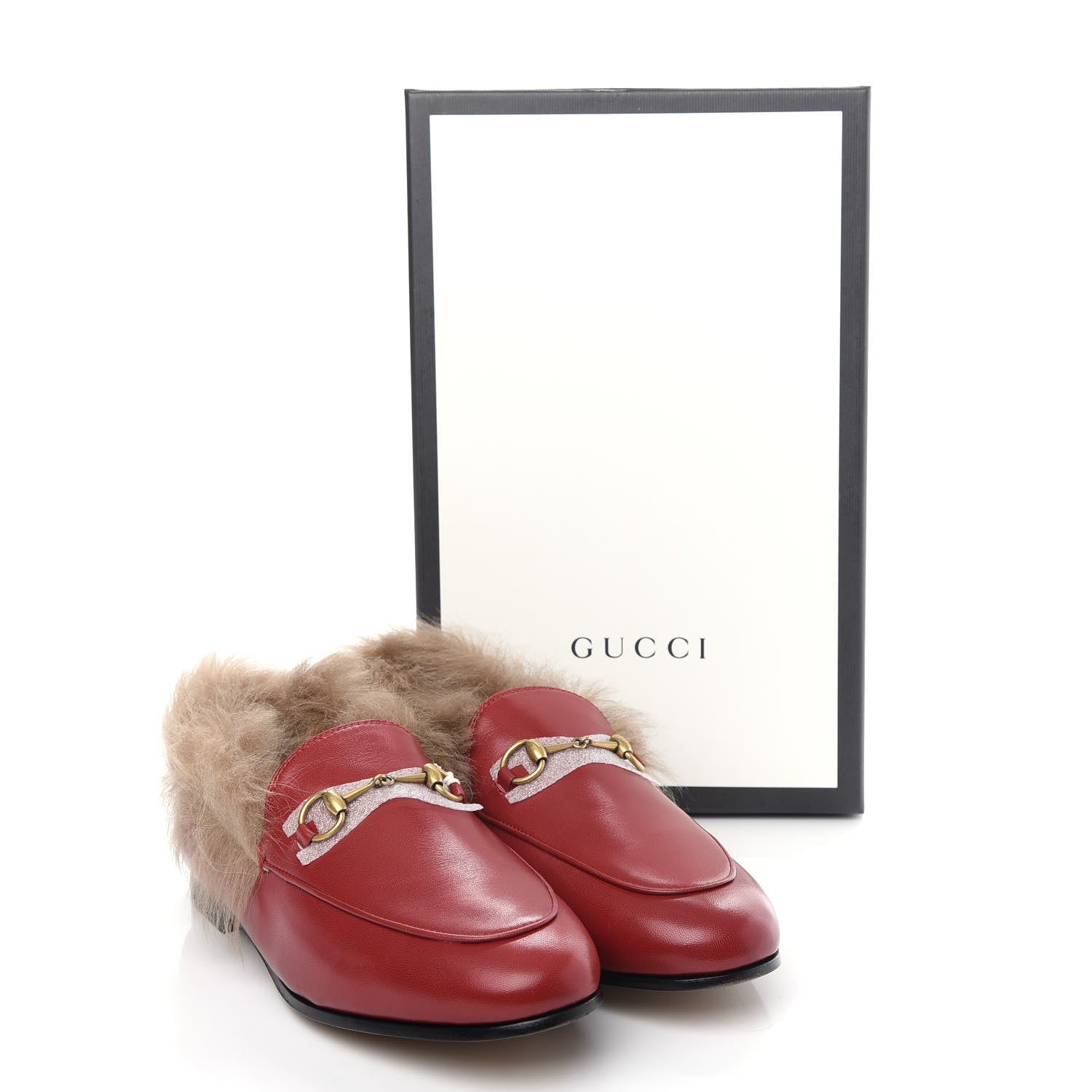 Gucci Malaga Kid Fur Womens Jordaan Loafers 38 Hibiscus Red Natural 10 of 10
