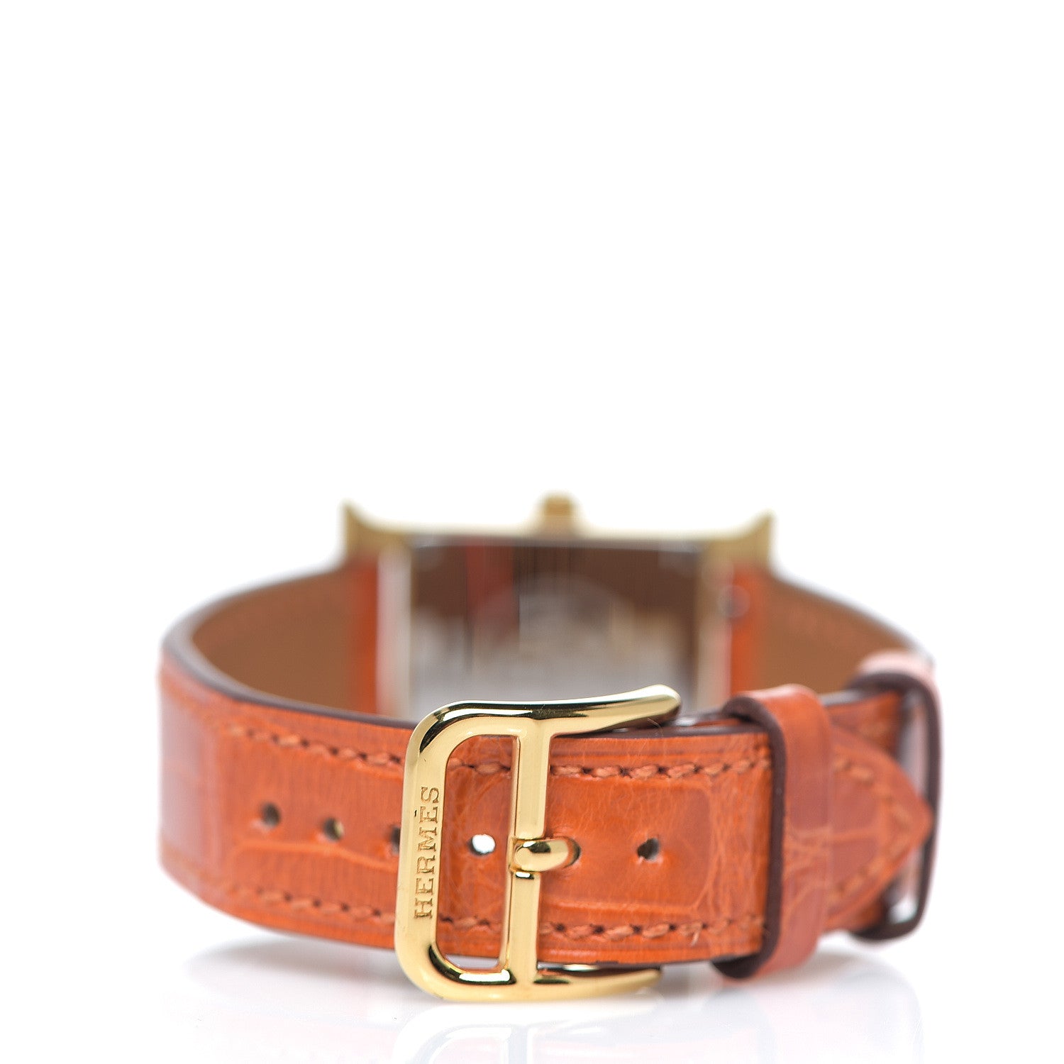 Hermes Stainless Steel Alligator 21mm Heure H Hour Quartz Watch Orange 3 of 5