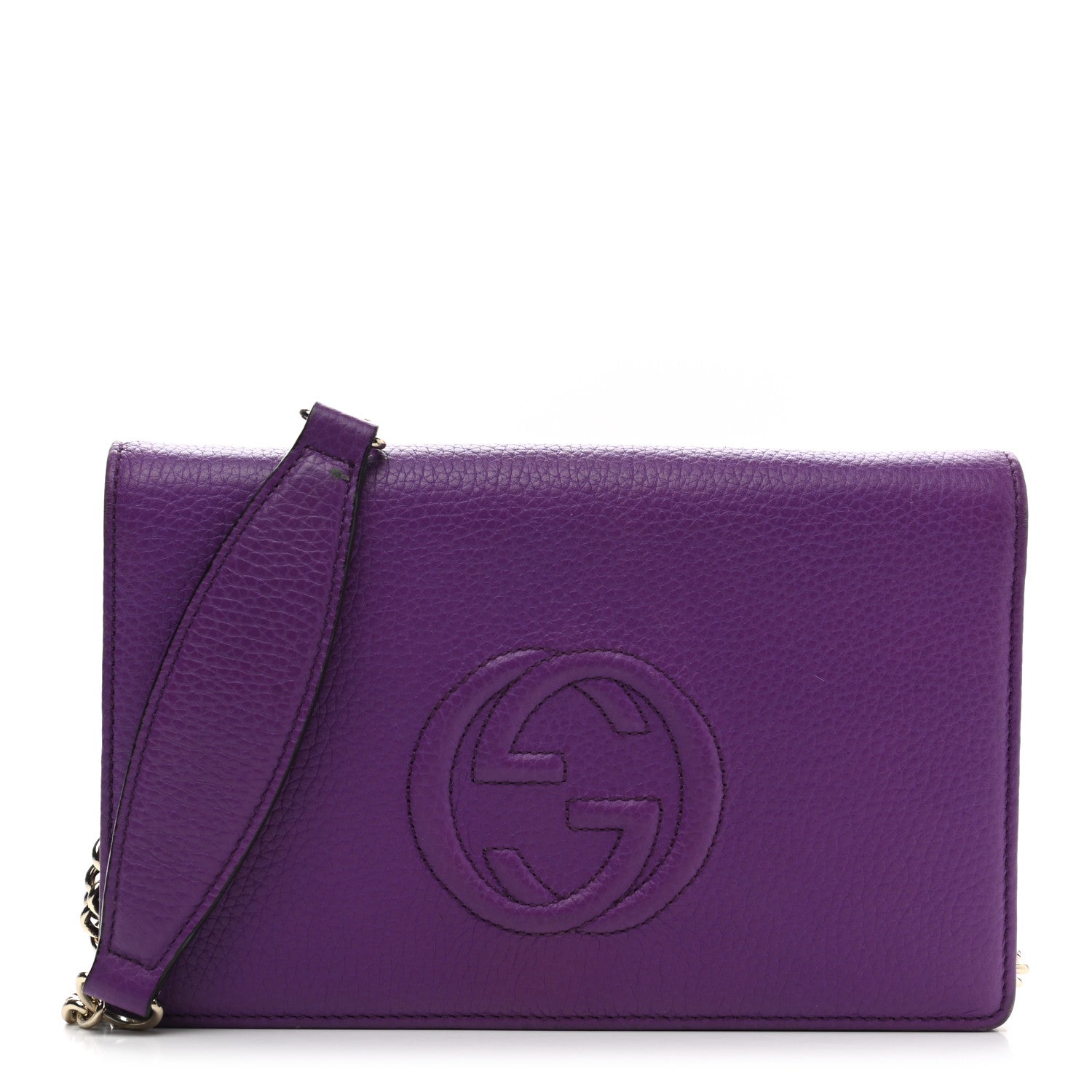 Gucci Pebbled Calfskin Soho Wallet on Chain Shine Purple 1 of 10