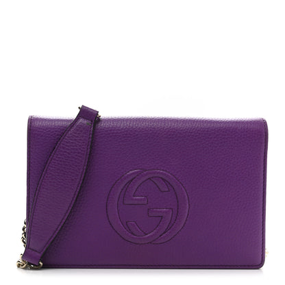 Gucci Pebbled Calfskin Soho Wallet on Chain Shine Purple 1 of 10