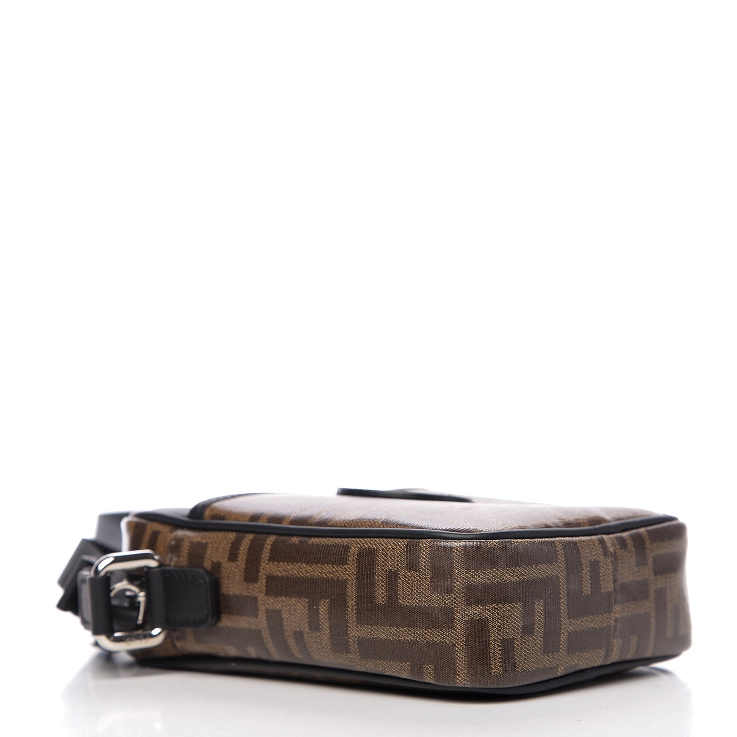 Glazed Fabric Vitello Century FF 1974 Stamp Patch Small Crossbody Messenger Mogano Panna Black