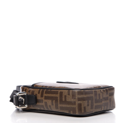 Fendi Glazed Fabric Vitello Century FF 1974 Stamp Patch Small Crossbody Messenger Mogano Panna Black 3 of 9
