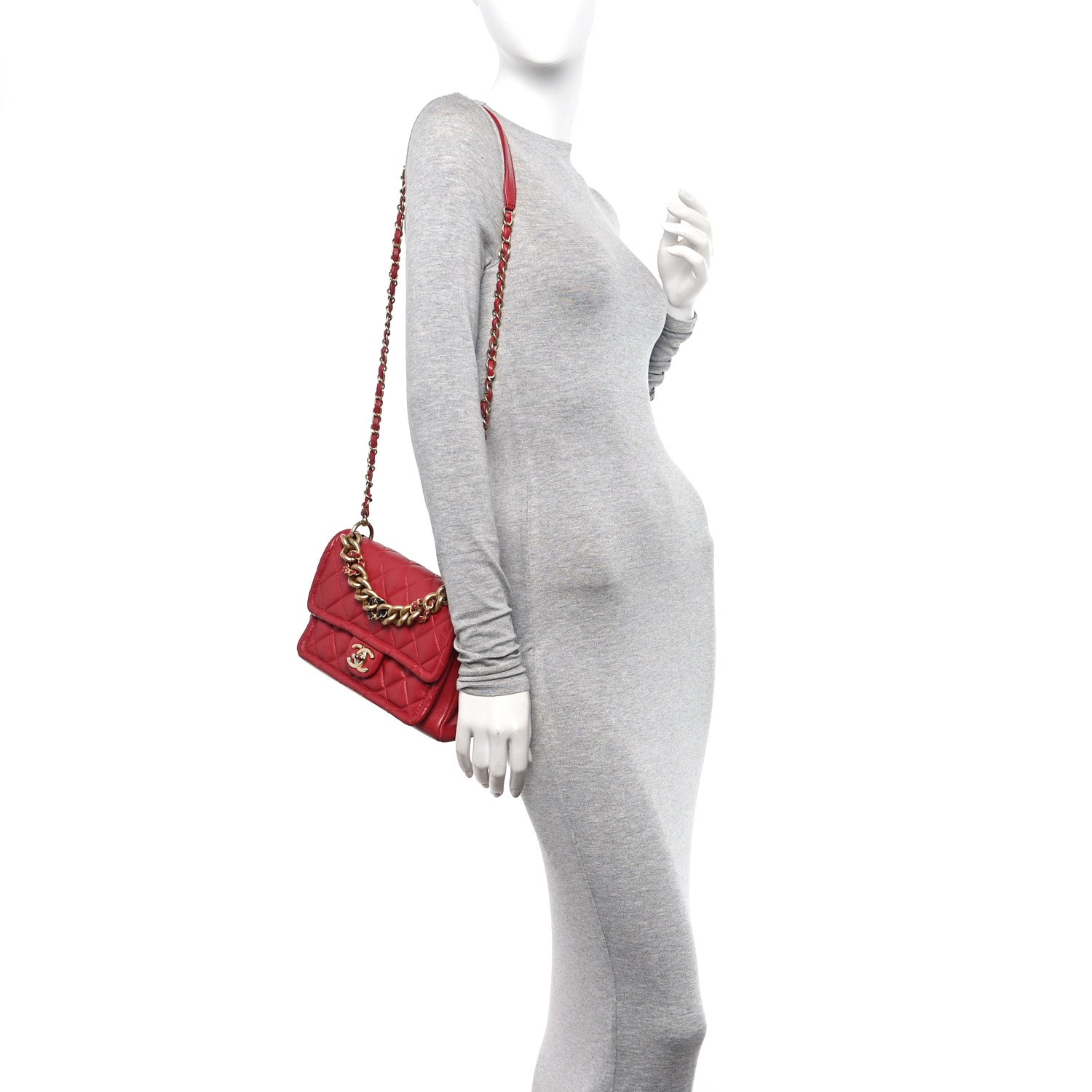 Chanel Lambskin Quilted Small Chain Link Flap Bag Red 2 of 13