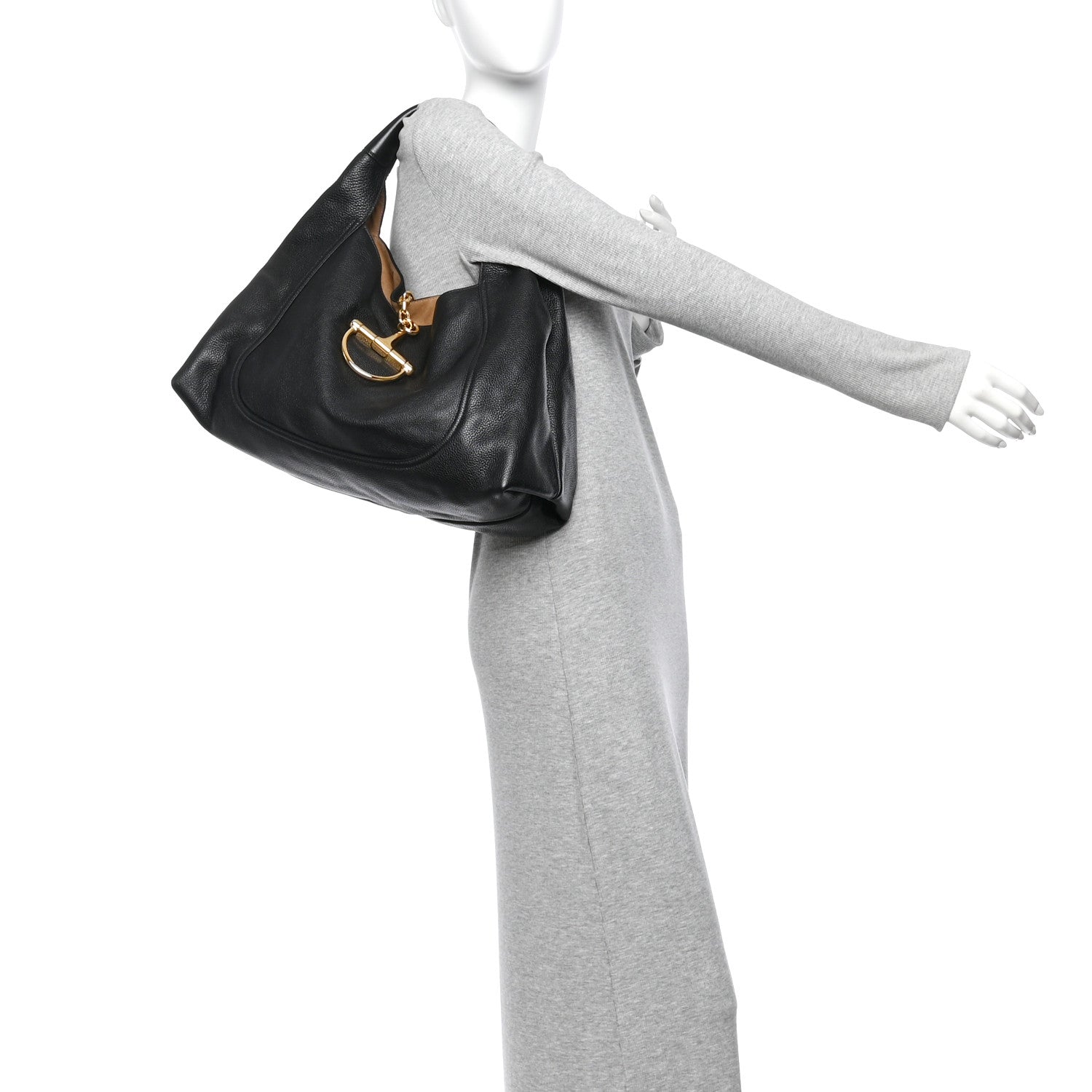 Gucci Grained Calfskin Softbit Maxi Shoulder Bag Black 2 of 10
