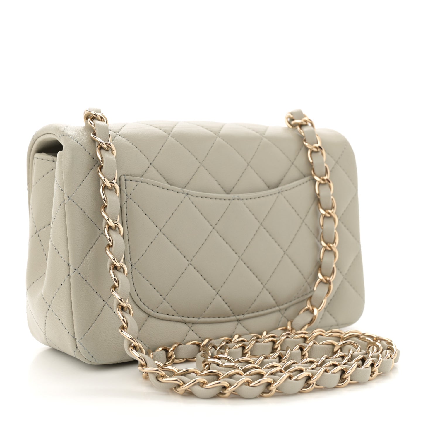Lambskin Quilted Mini Rectangular Flap Grey