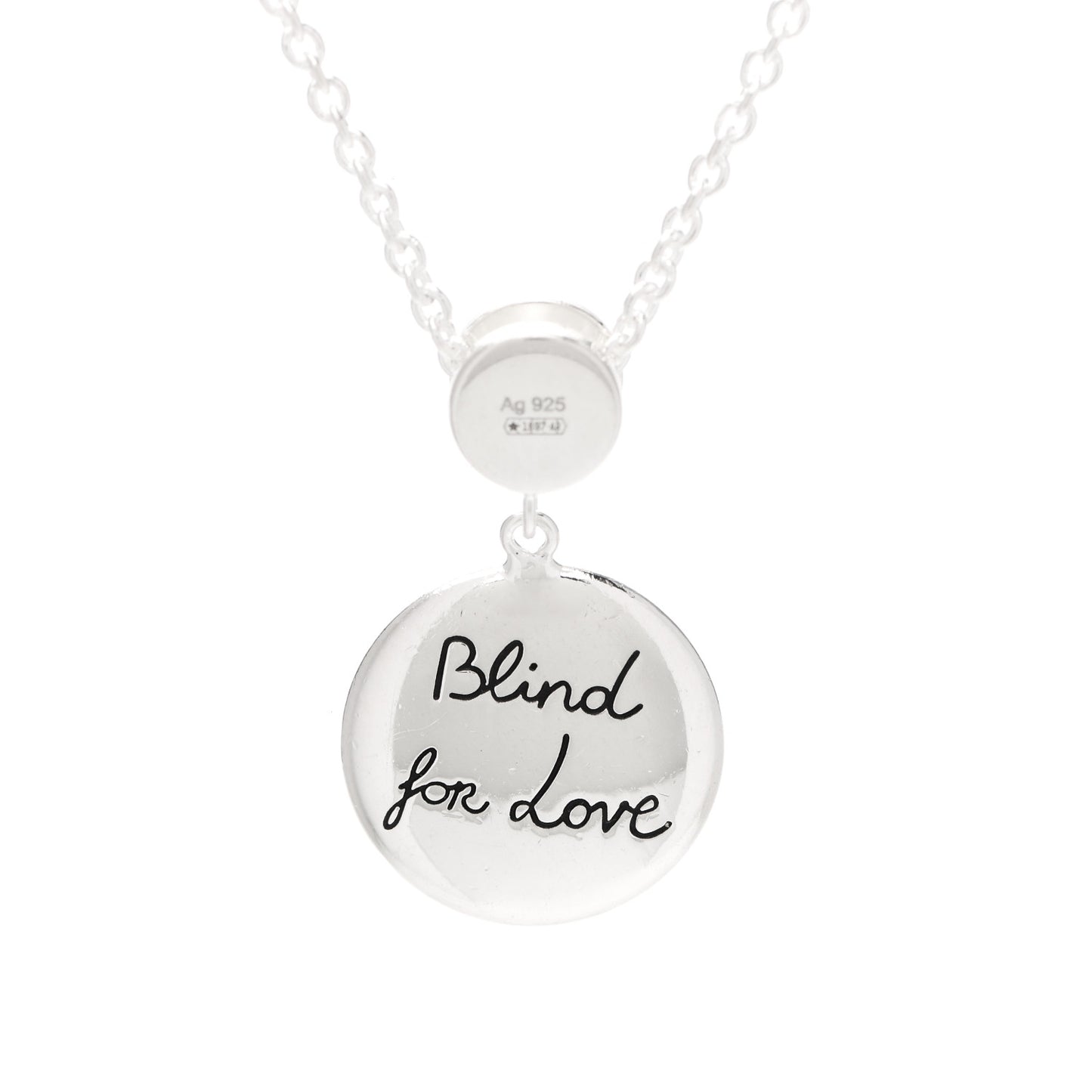 Sterling Silver Blue Zirconia Blind For Love Pendant Necklace