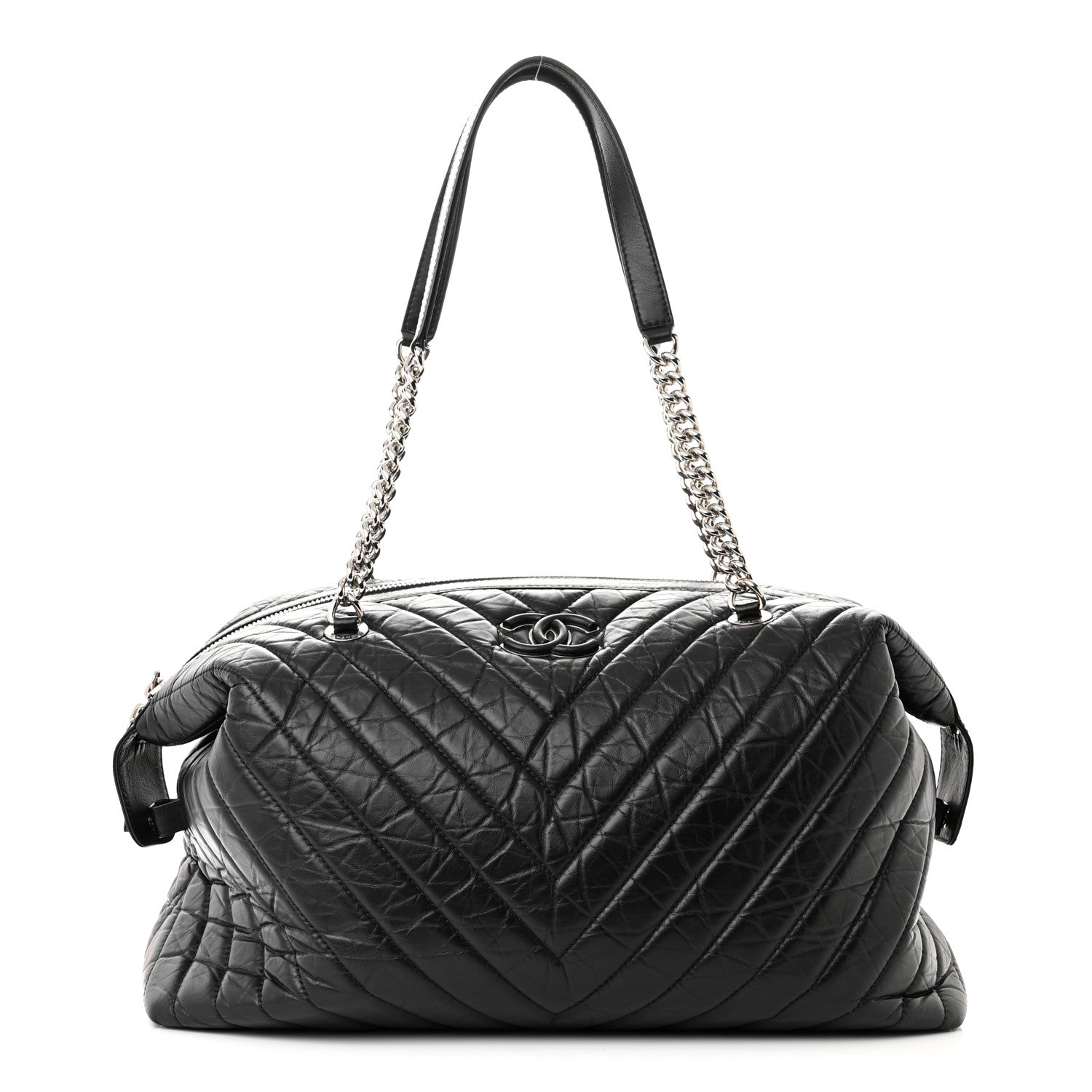 Chanel Aged Calfskin Chevron Quilted Duffle Bag Black 1 of 10