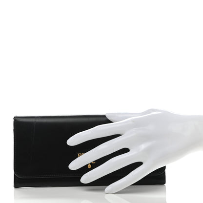 Prada City Calf Metal Continental Flap Wallet Black 2 of 12