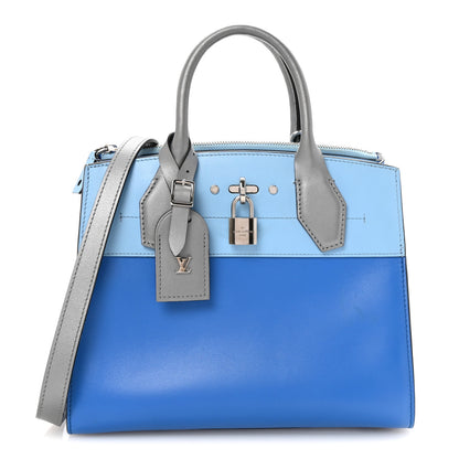 Louis Vuitton Calfskin City Steamer PM Silver Blue 1 of 9