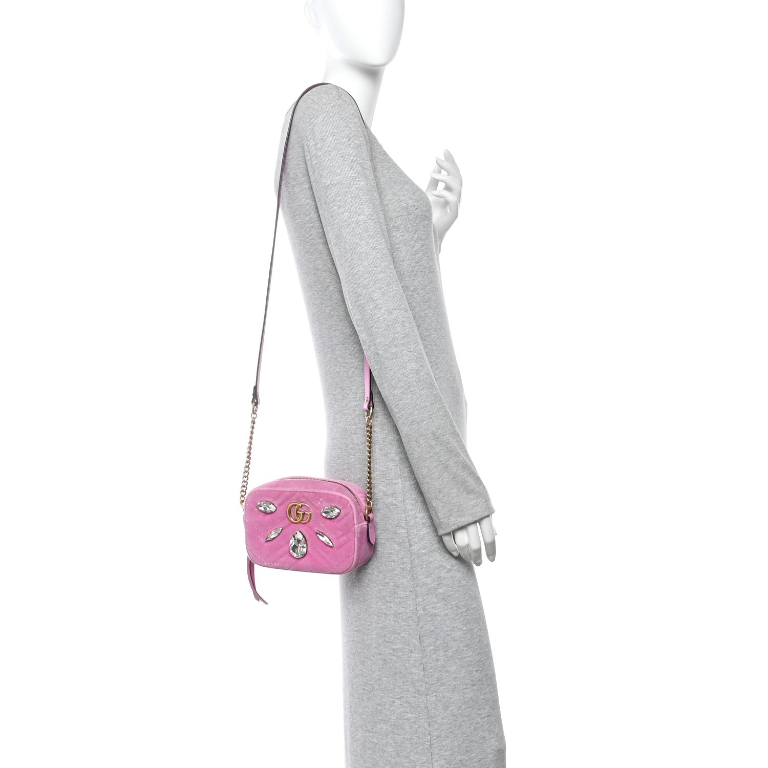 Gucci Velvet Matelasse Marquise Crystals Mini GG Marmont Chain Shoulder Bag Malva 2 of 10