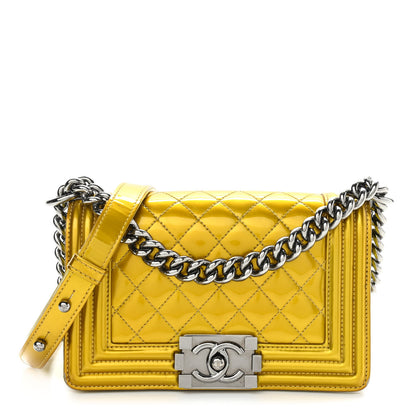 Chanel Metallic Patent Calfskin Quilted Small Boy Flap Yellow 1 of 13