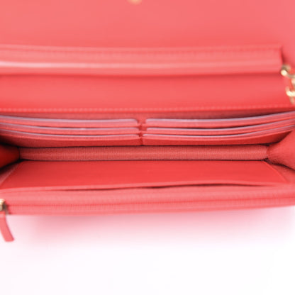 Chanel Lambskin Quilted Wallet On Chain WOC Red 4 of 11