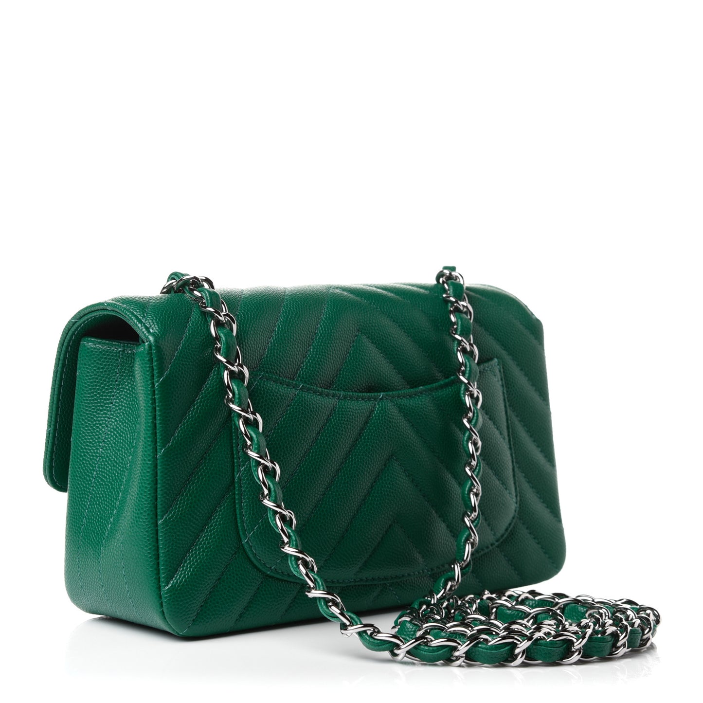 Caviar Chevron Quilted Mini Rectangular Flap Dark Green