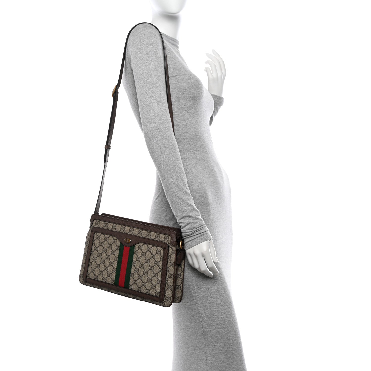 Gucci GG Supreme Monogram Web Medium Ophidia Shoulder Bag Beige New Acero 2 of 12