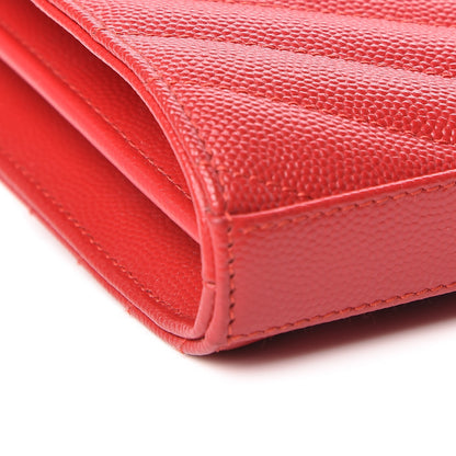 Saint Laurent Grain De Poudre Matelasse Chevron Monogram Chain Wallet New Red 8 of 9