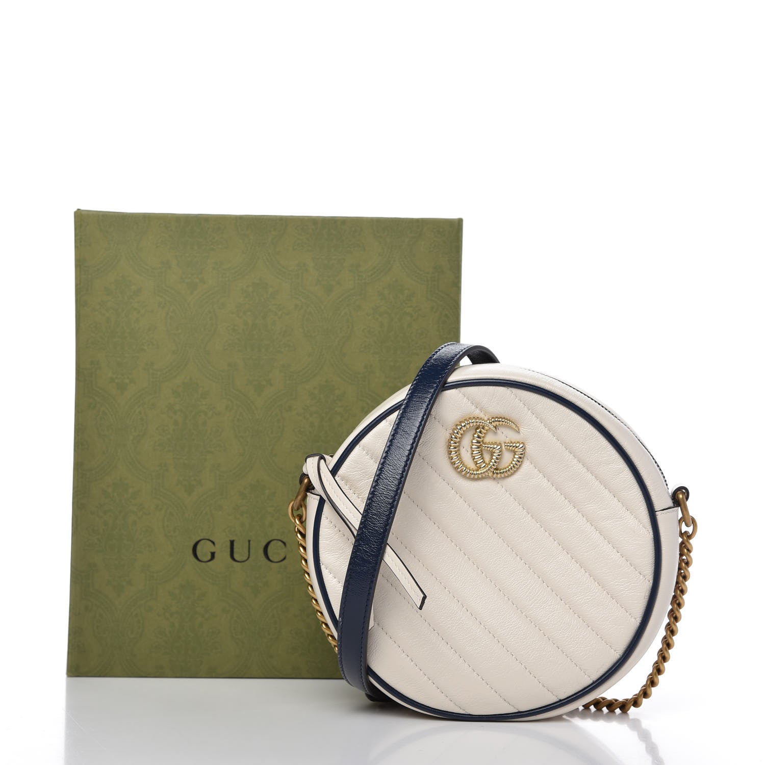 Gucci Azalea Calfskin Matelasse Diagonal Mini Torchon GG Marmont Round Shoulder Bag Mystic White Blue Agata 11 of 11