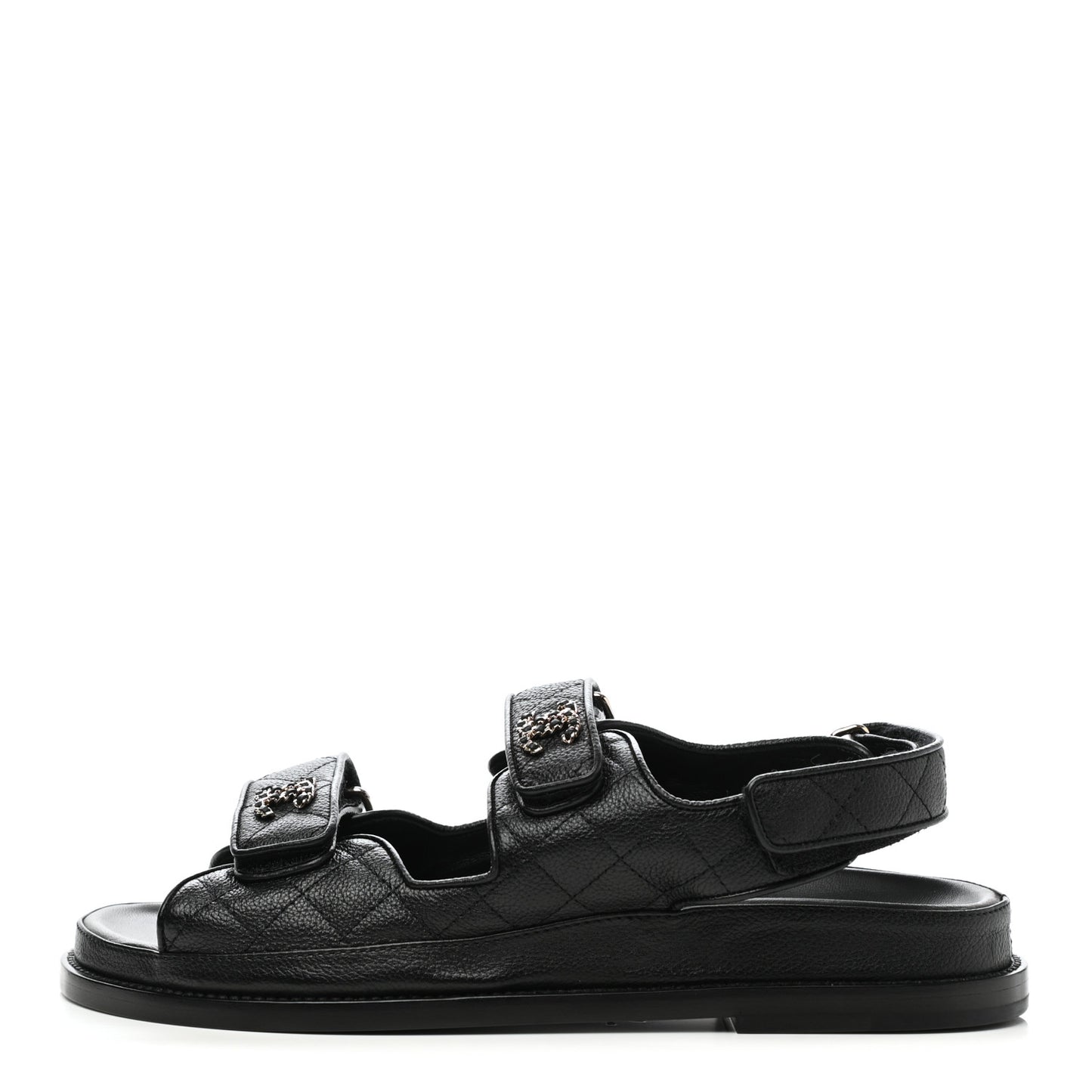 Grained Calfskin Velcro Dad Sandals 39 Black