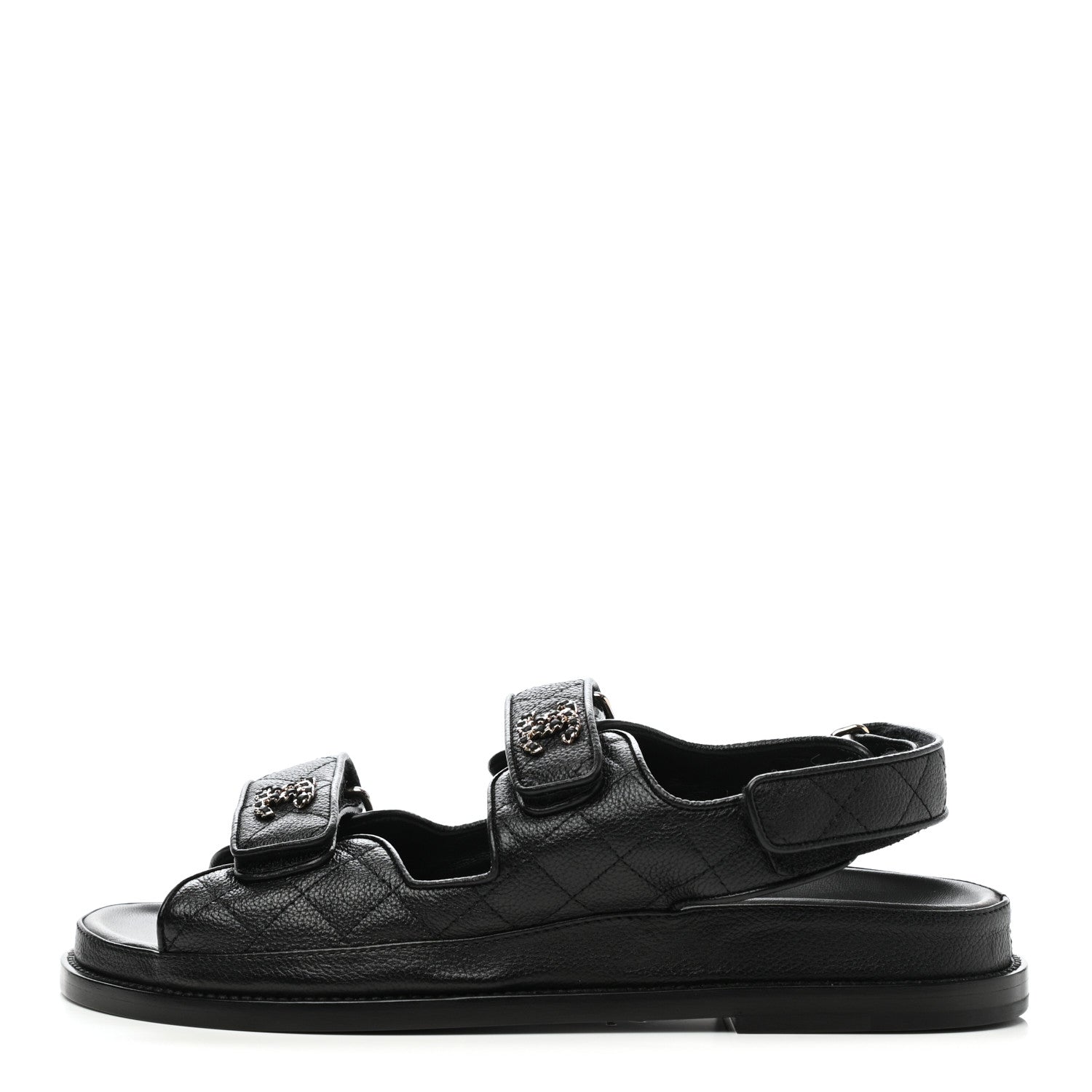 Chanel Grained Calfskin Velcro Dad Sandals 39 Black 1 of 8