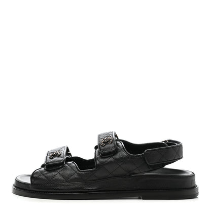 Chanel Grained Calfskin Velcro Dad Sandals 39 Black 1 of 8