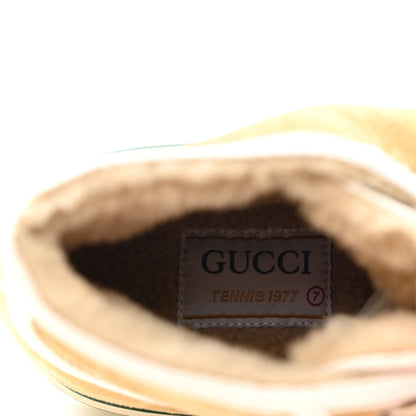 Gucci Suede Shearling Web Mens 1977 Tennis High Top Sneakers 7 Butterscotch Mystic White 7 of 10