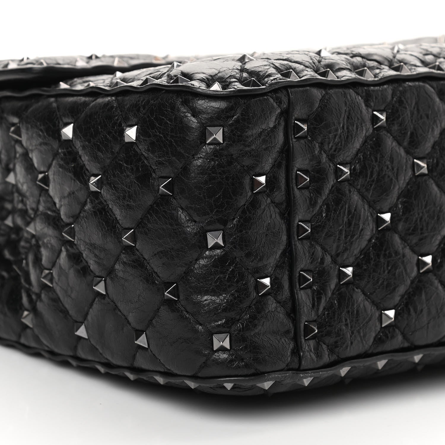Valentino Garavani Craquele Nappa Large Rockstud Spike Shoulder Bag Black 7 of 11