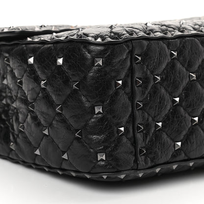 Valentino Garavani Craquele Nappa Large Rockstud Spike Shoulder Bag Black 7 of 11