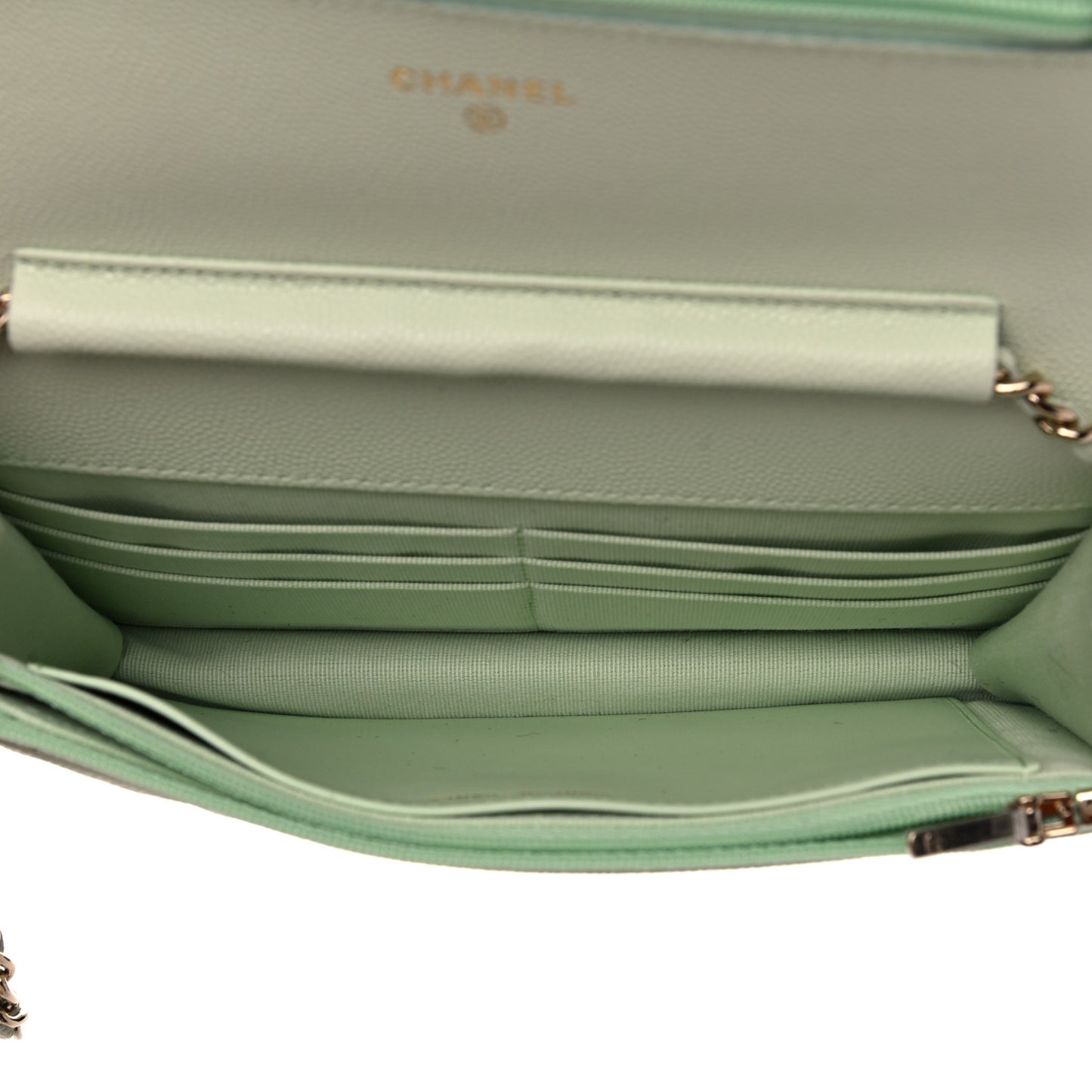 Caviar Quilted Wallet On Chain WOC Light Green