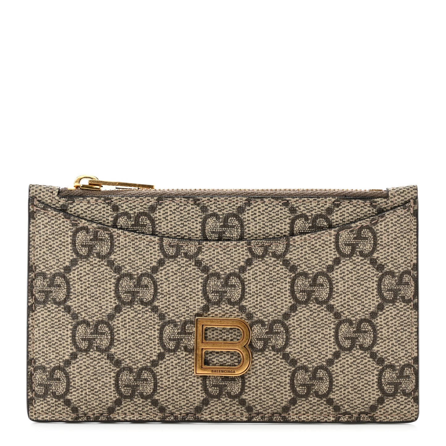 X BALENCIAGA GG Supreme Monogram Zip Card Case Beige Ebony