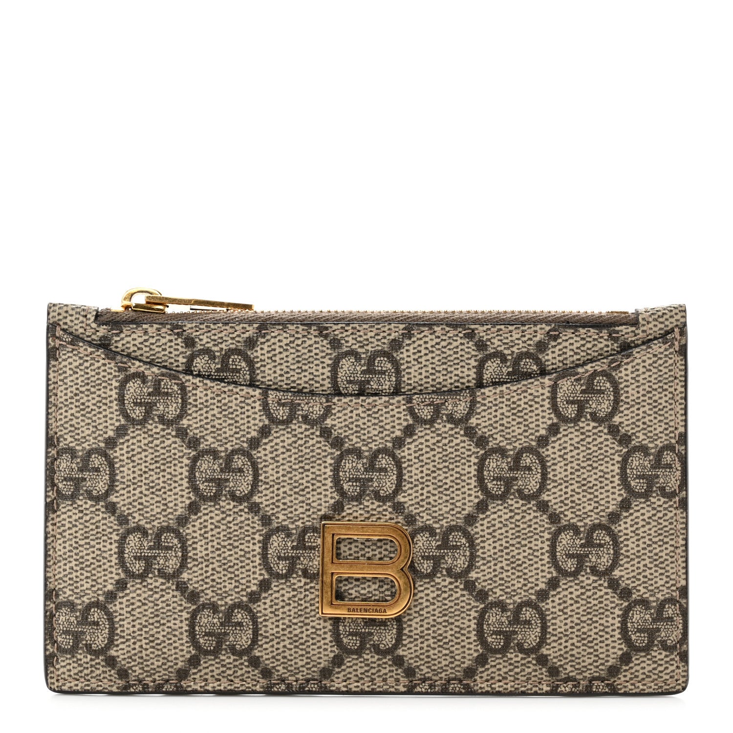 Gucci X BALENCIAGA GG Supreme Monogram Zip Card Case Beige Ebony 1 of 5