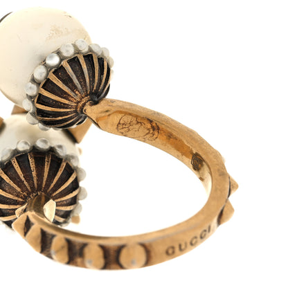 Gucci Metal Pearl Spike Studded Wrap Ring 10 Aged Gold 7 of 8