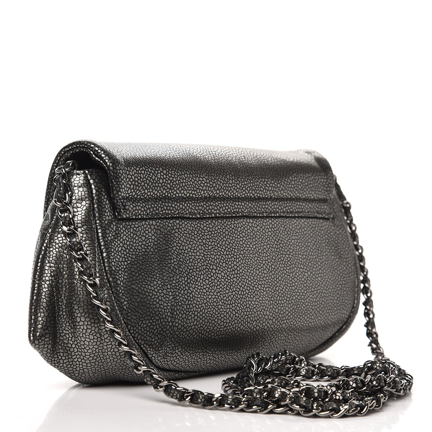 Metallic Caviar Half Moon Wallet On Chain WOC Dark Silver