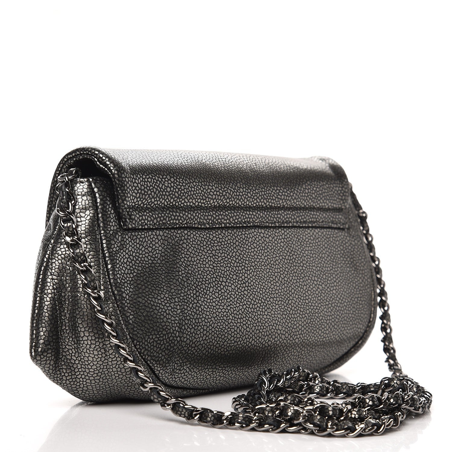 Chanel Metallic Caviar Half Moon Wallet On Chain WOC Dark Silver 3 of 8
