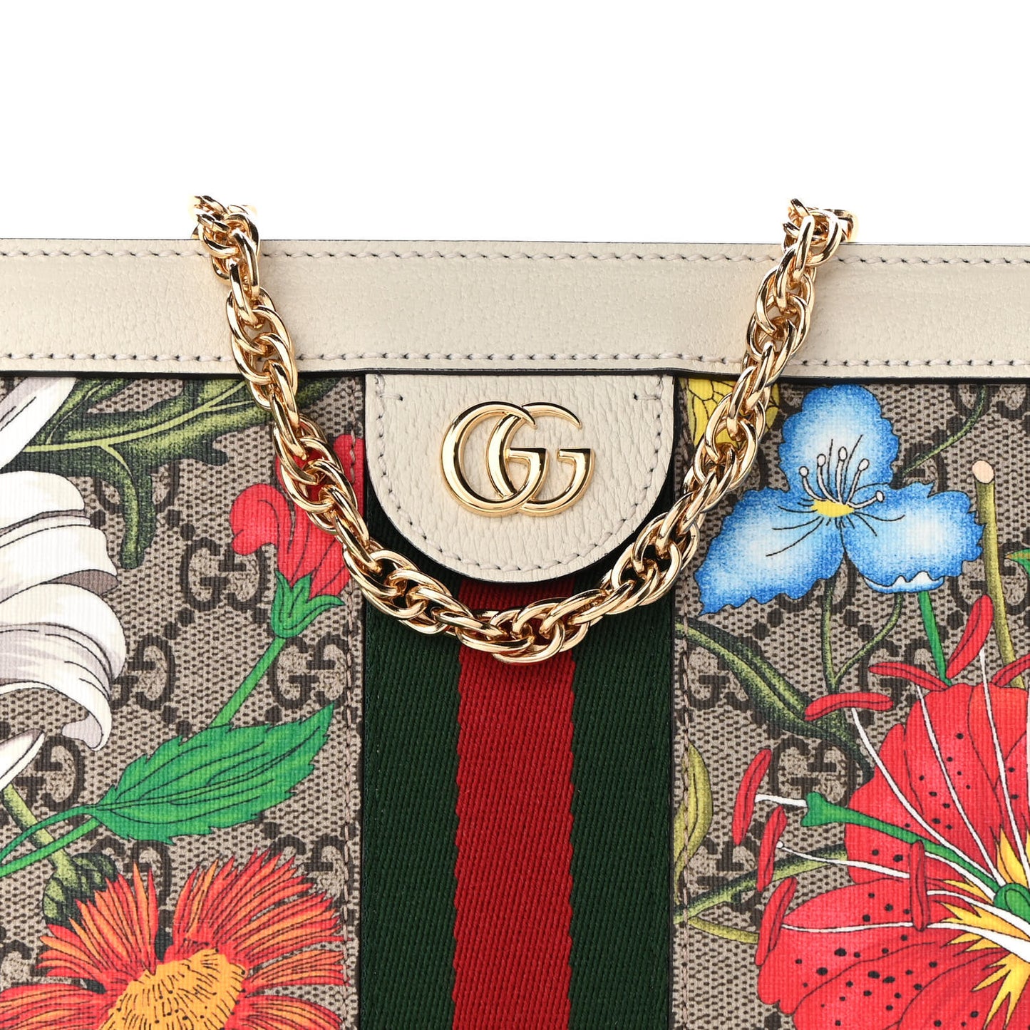 GG Supreme Monogram Flora Web Small Ophidia Chain Shoulder Bag White