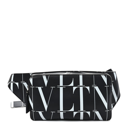 Valentino Garavani Calfskin Mens VLTN Belt Bag Black White 1 of 8
