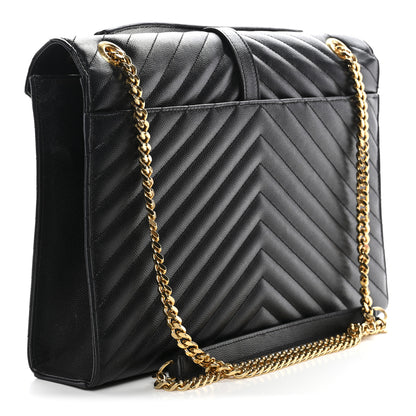 Saint Laurent Grain De Poudre Matelasse Chevron Large Monogram Satchel Black 2 of 12