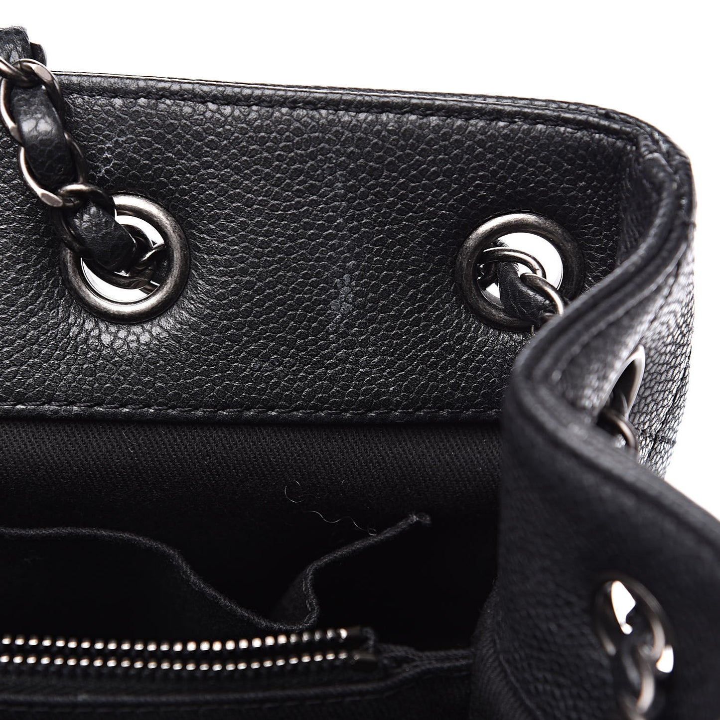 Metallic Grained Calfskin Medium Woven Chain Shopping Tote Black