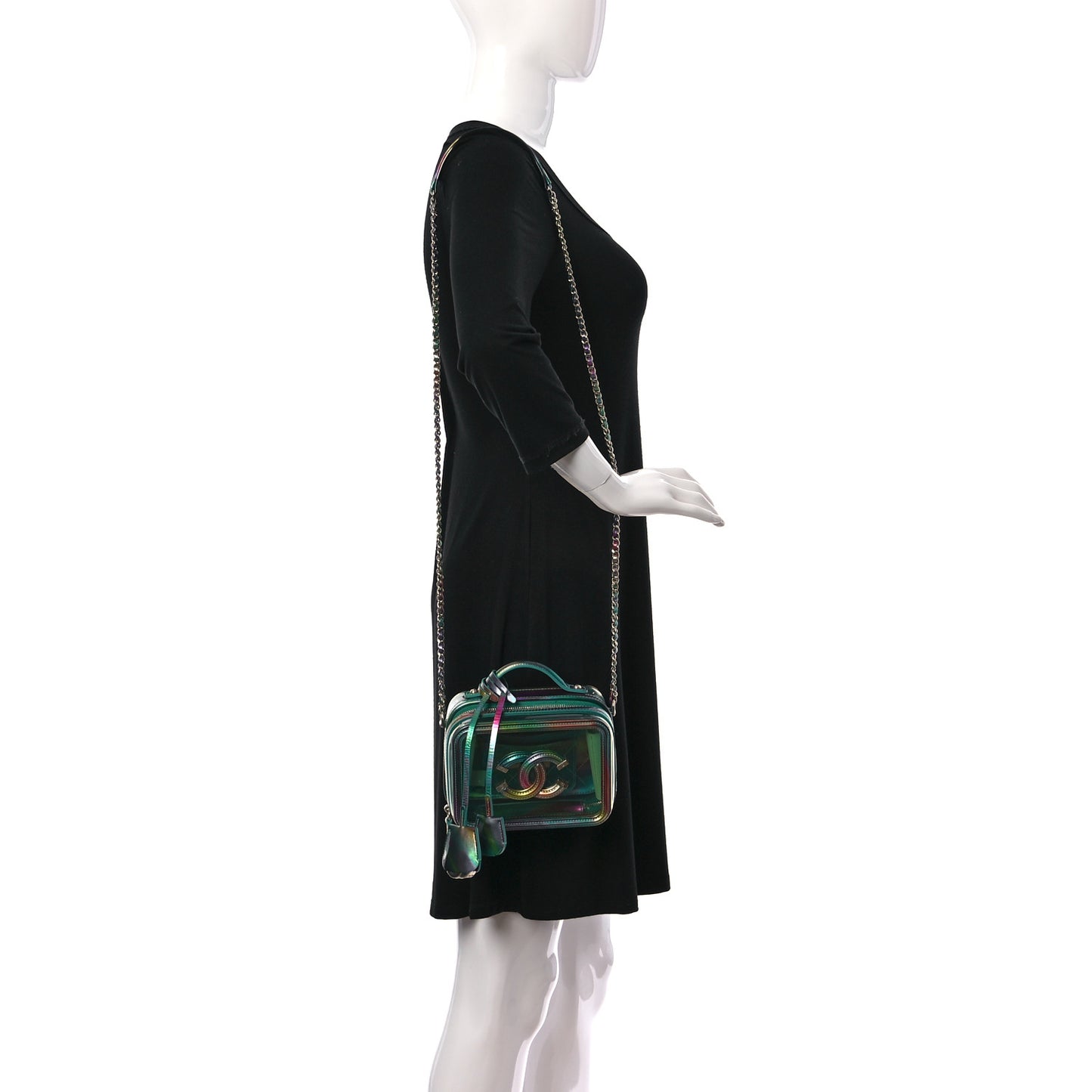 PVC Patent Calfskin Patent Lambskin Small CC Vanity Case Green