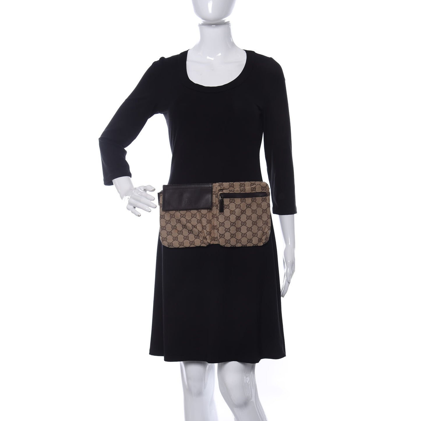 GG Monogram Double Pocket Belt Bag Dark Brown
