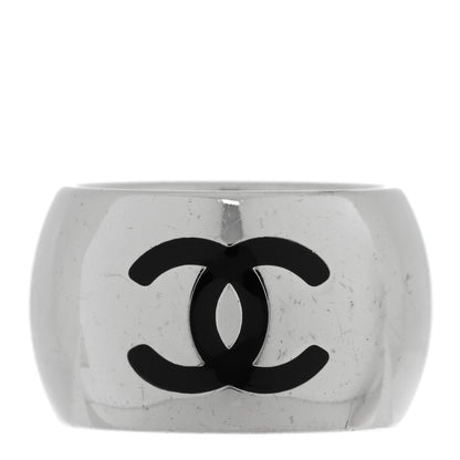 Chanel CC Heart Ring 6.5 Silver Black 1 of 4