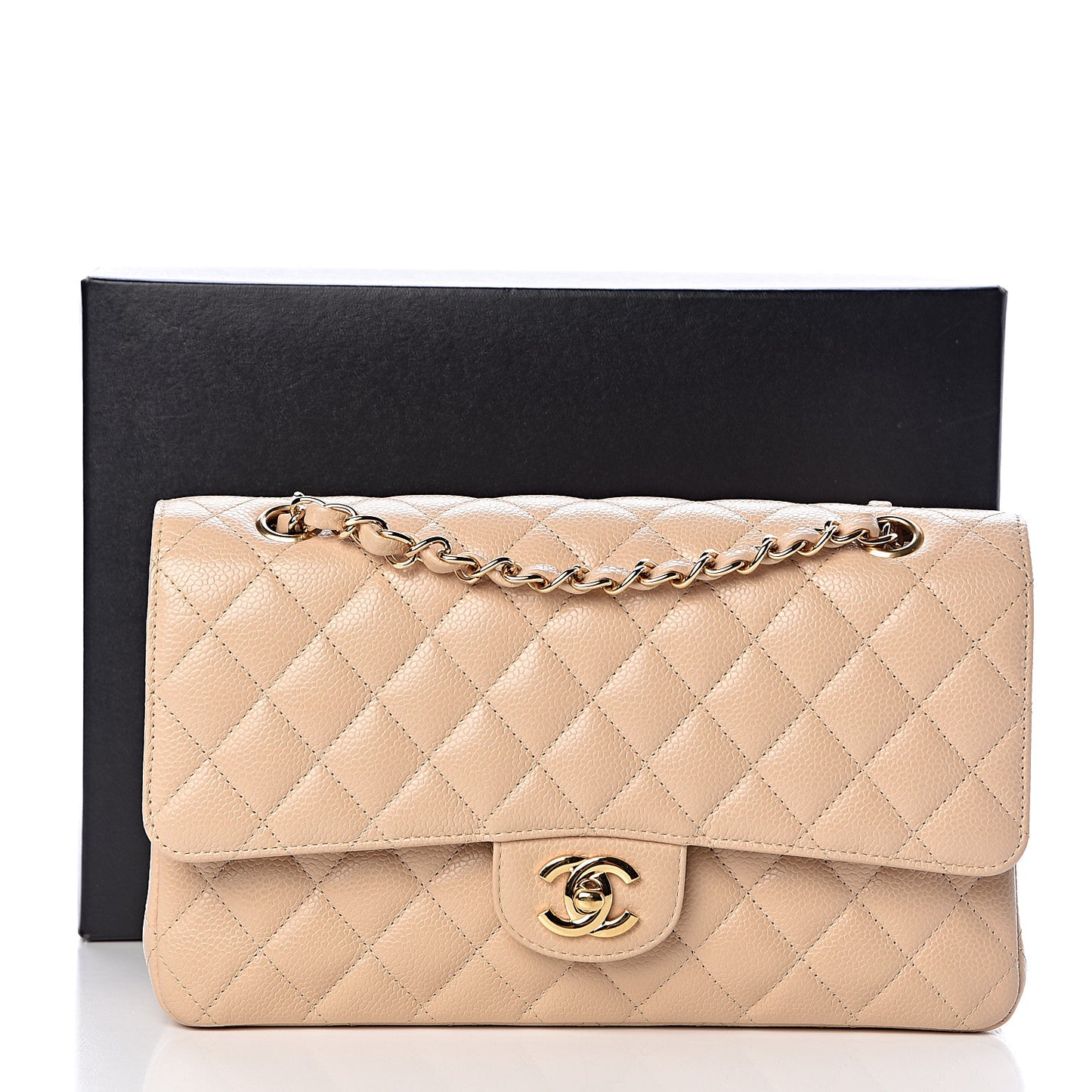 Caviar Quilted Medium Double Flap Beige Clair
