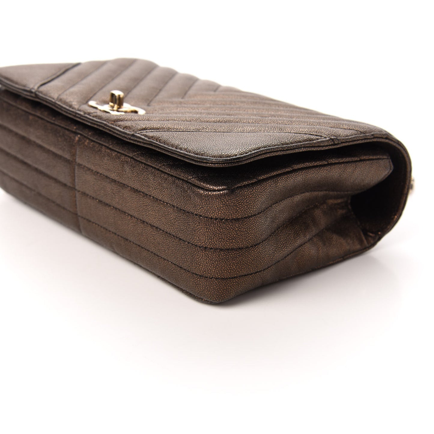 Metallic Caviar Chevron Quilted Medium Statement Flap Bronze