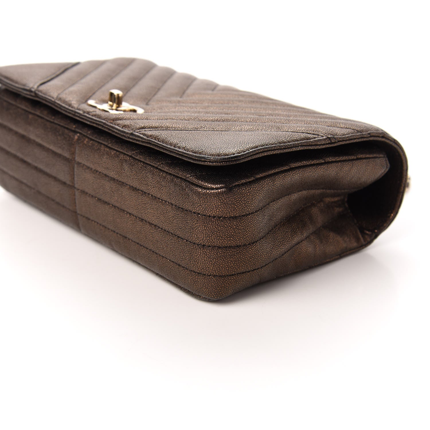 Chanel Metallic Caviar Chevron Quilted Medium Statement Flap Bronze 9 of 9