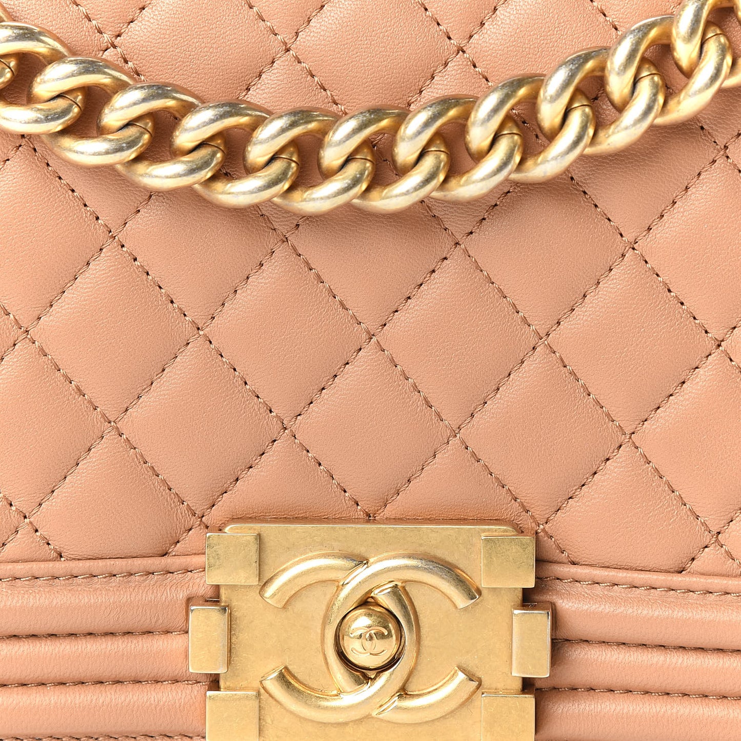 Lambskin Quilted Medium Boy Flap Beige