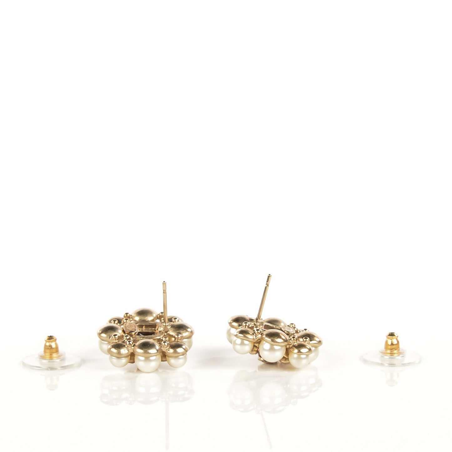 Pearl Crystal Enamel CC Earrings Gold