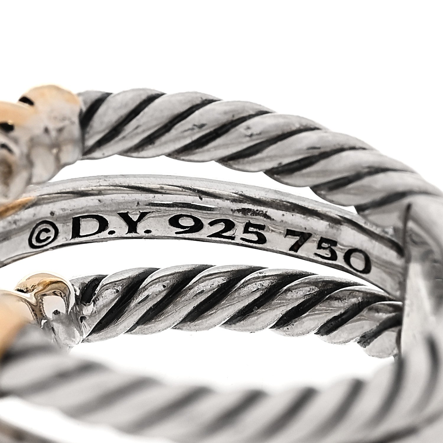 David Yurman Sterling Silver 18K Yellow Gold Diamond Petite Helena Wrap Three Row Ring 49 5 4 of 4