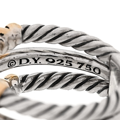 David Yurman Sterling Silver 18K Yellow Gold Diamond Petite Helena Wrap Three Row Ring 49 5 4 of 4